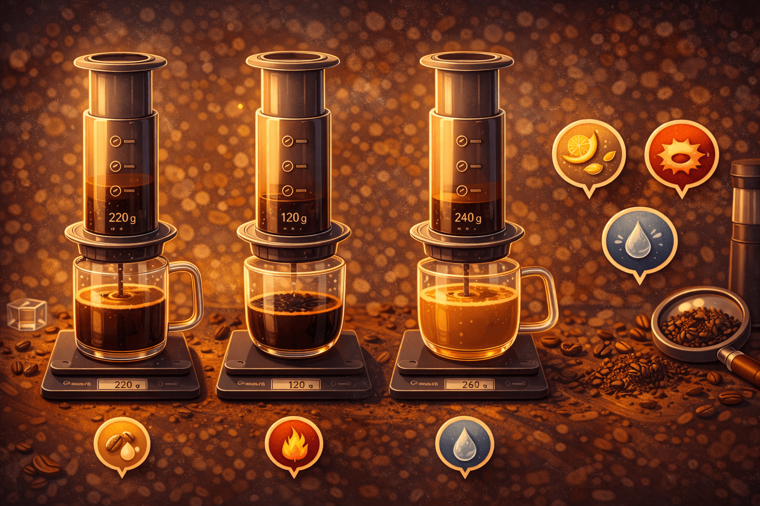 AeroPress: 3 receitas base (equilibrada, concentrada e leve) + debug